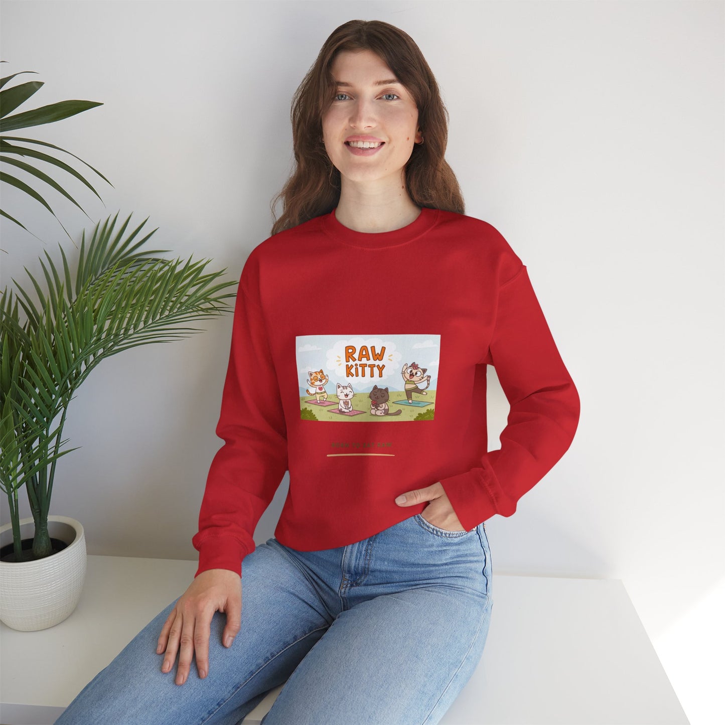 RAW KITTY V1 Sweatshirt - Yoga Cat Born to Eat Raw
