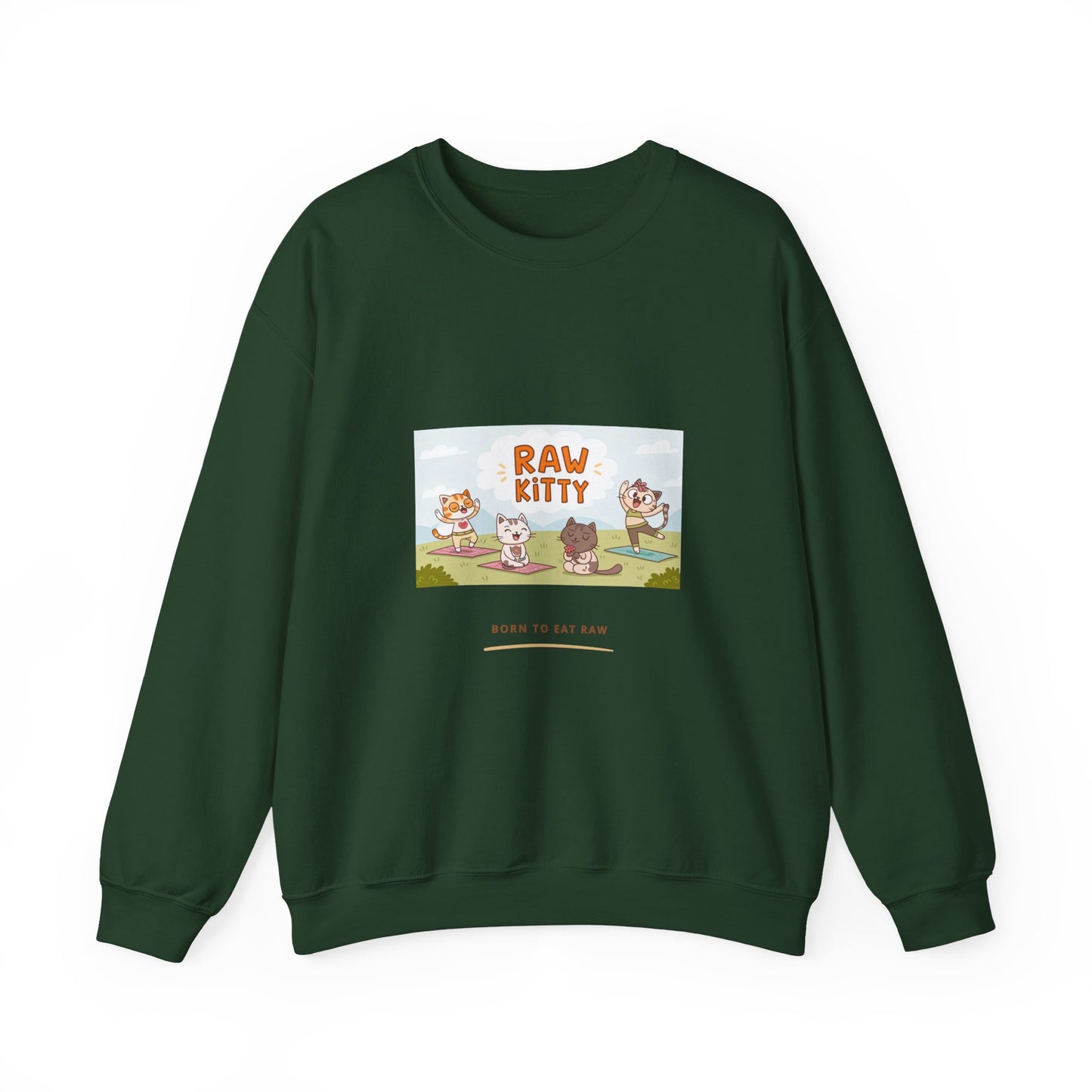 RAW KITTY V1 Sweatshirt - Yoga Cat Born to Eat Raw