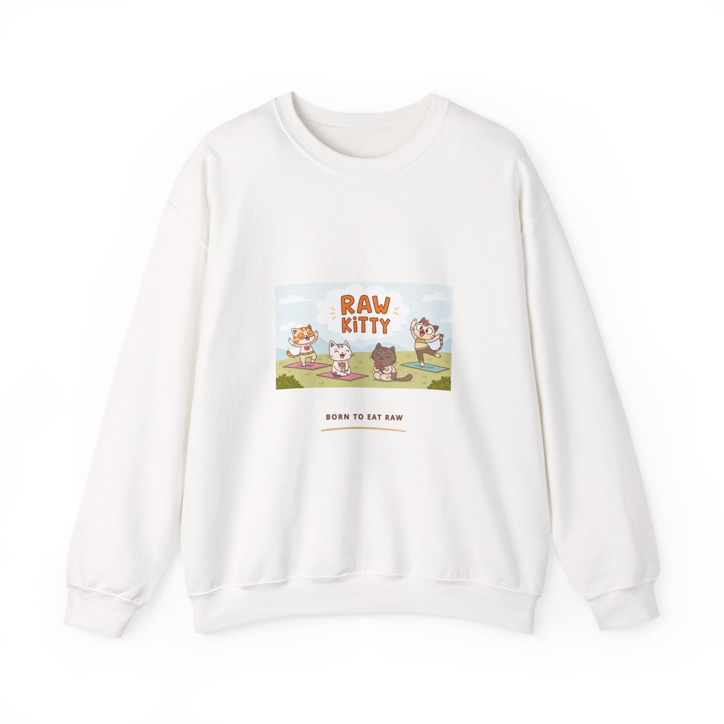 RAW KITTY V1 Sweatshirt - Yoga Cat Born to Eat Raw