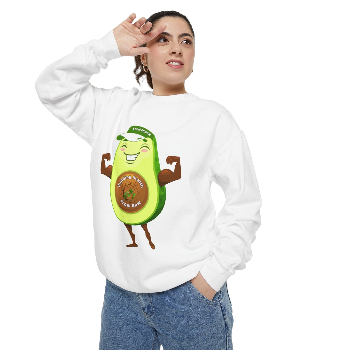 Funny Avocado Sweatshirt | Why Choose Raw Knowledge v3-2 – Cute Unisex Cozy Top for Foodies and Healthy Living