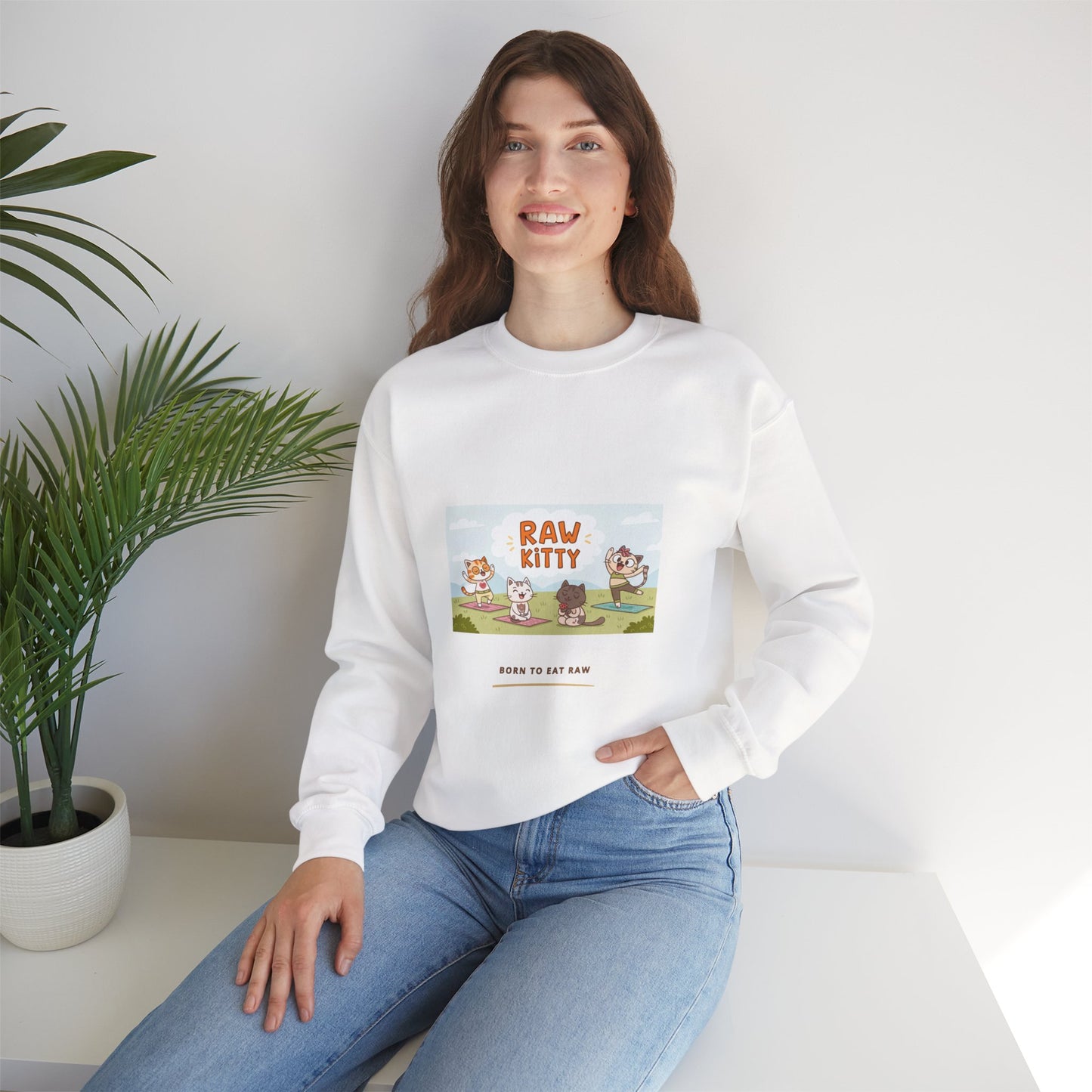 RAW KITTY V1 Sweatshirt - Yoga Cat Born to Eat Raw