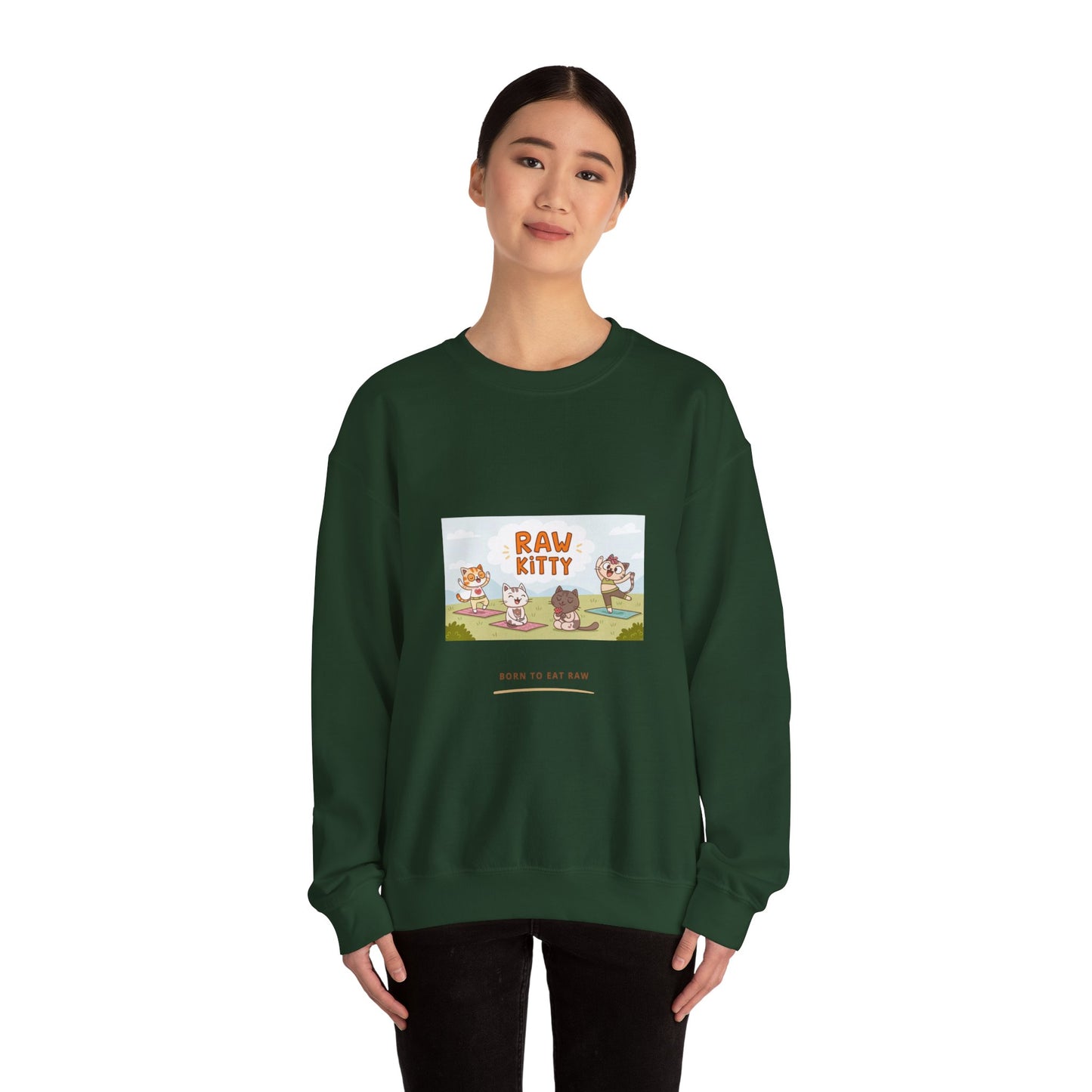 RAW KITTY V1 Sweatshirt - Yoga Cat Born to Eat Raw
