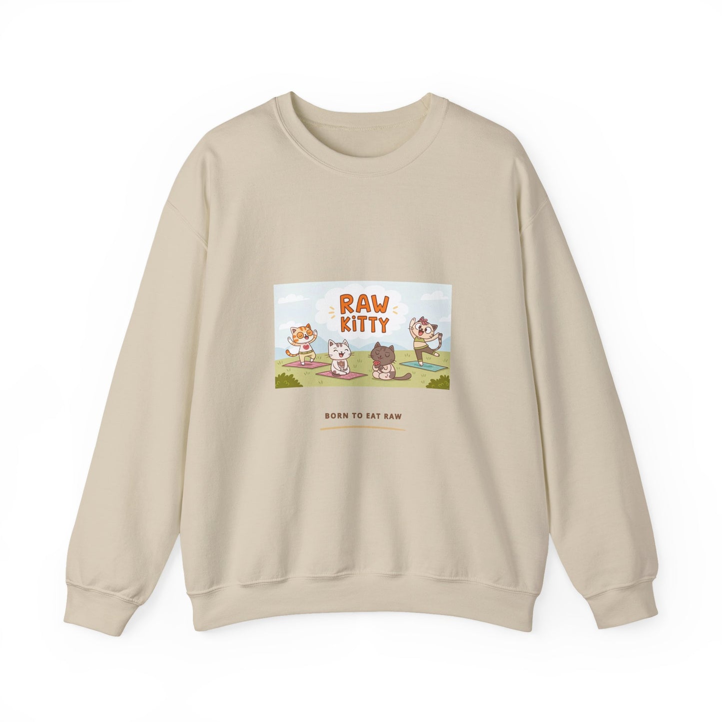 RAW KITTY V1 Sweatshirt - Yoga Cat Born to Eat Raw