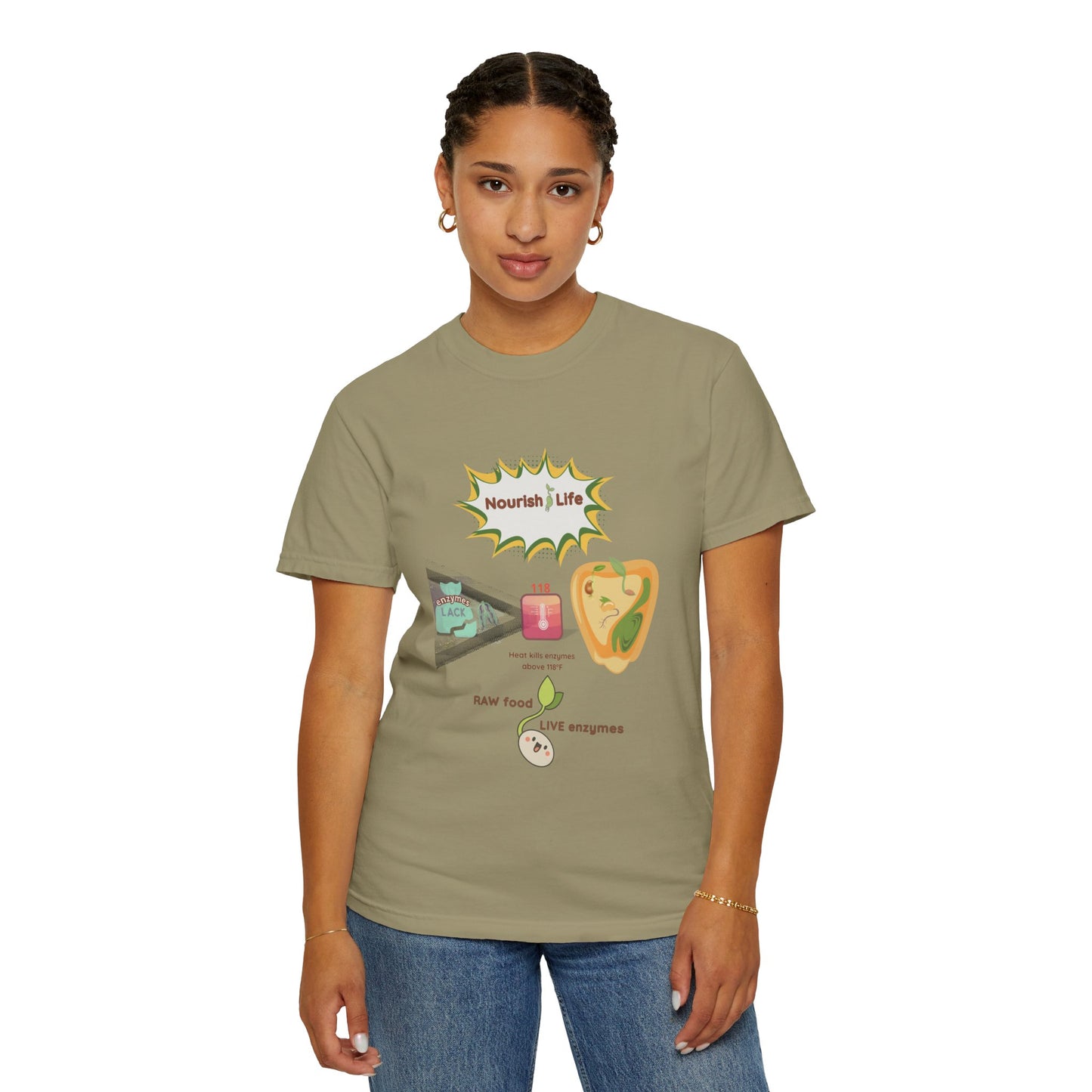 Nourish Life Raw Food T-Shirt – Unisex Garment-Dyed | Why Choose Raw Knowledge v5.2